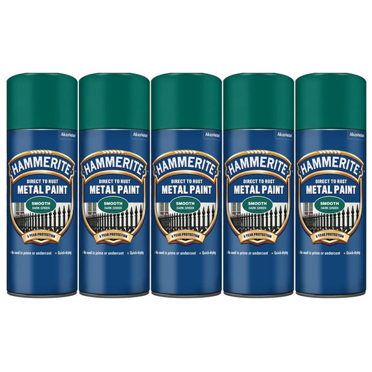 5X Hammerite Smooth Dark Green Spray Paint 400ml