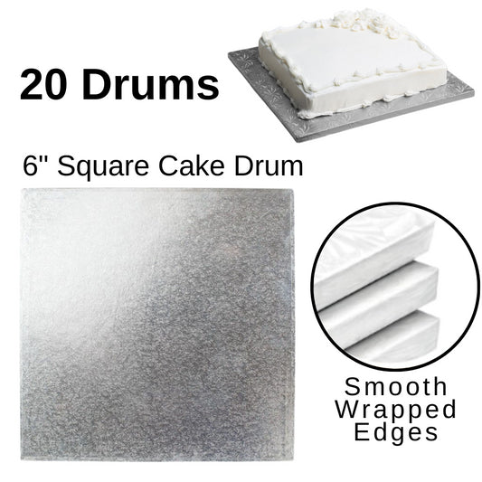 20 Board - 6" Square Cake Drums - Silver