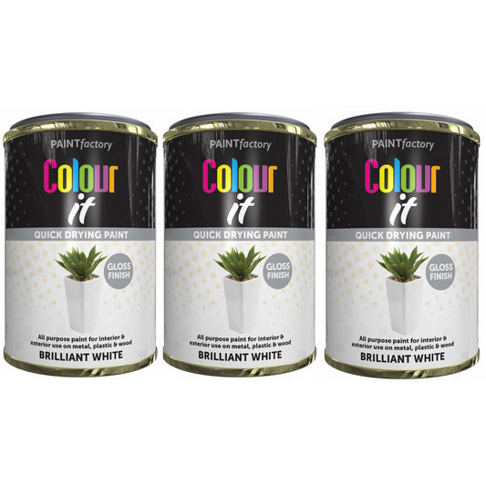 3X Paint Factory Brilliant White Gloss Tin Paint 300ml