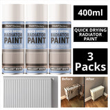 3x Paint Factory Quick Drying Radiator Paint White 400Ml