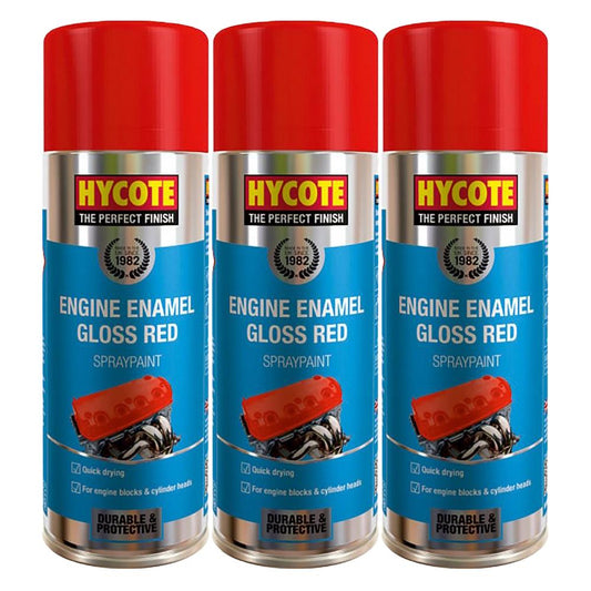 3X Hycote Engine Enamel Gloss Red Spray Paint 400ml