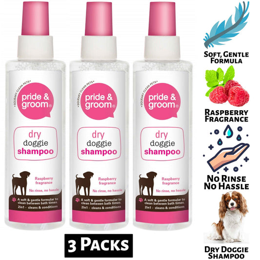 3X Pride & Groom Dry Doggie Shampoo Raspberry Scented