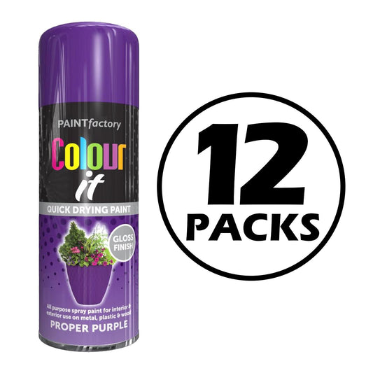 12X Paint Factory Proper Purple Gloss Spray Paint 250ml