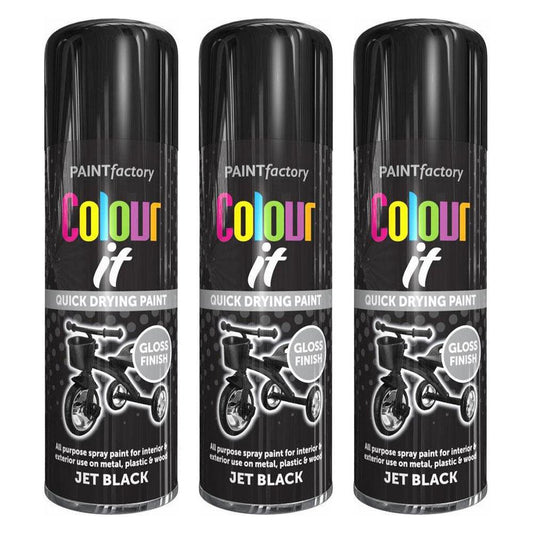 3X Paint Factory Jet Black Gloss Spray Paint 400ml