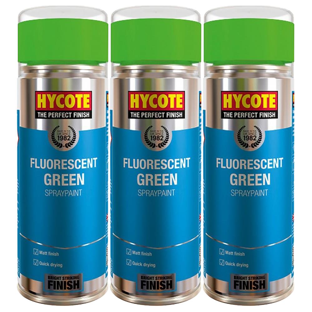 3X Hycote Fluorescent Green Spray Paint 400ml