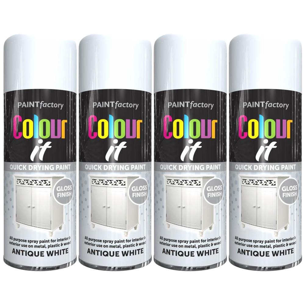 4X Paint Factory Antique White Gloss Spray Paint 400ml