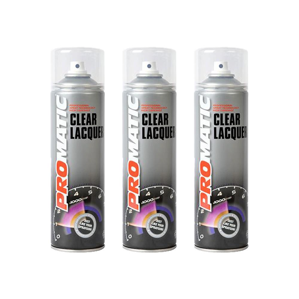 3X Promatic Clear Lacquer Spray Paint 500ml