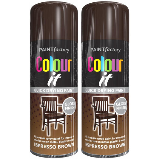 2X Paint Factory Espresso Brown Gloss Spray Paint 400ml