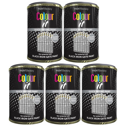 5X Paint Factory Black Iron Gate Gloss Tin Paint 300ml