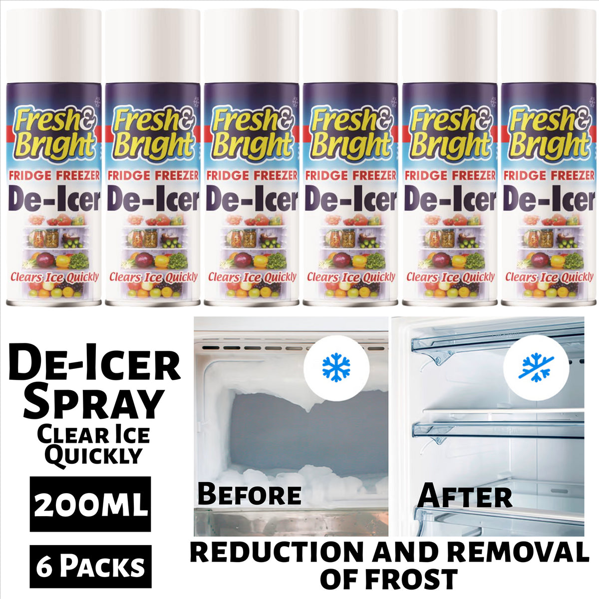 6X Fridge Freezer De Icer Spray 200ml