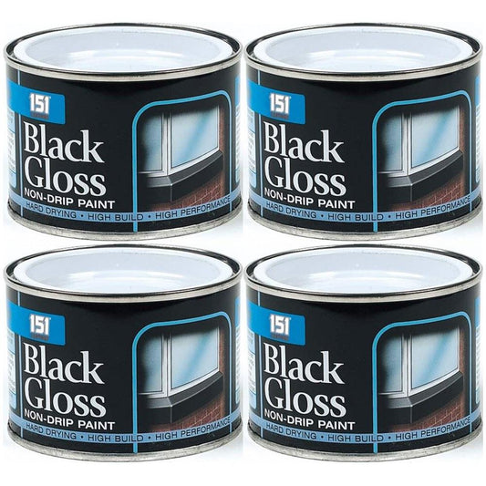 4X Non-Drip Black Gloss Paint Tin 180ml