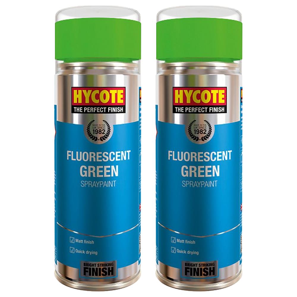 2X Hycote Fluorescent Green Spray Paint 400ml