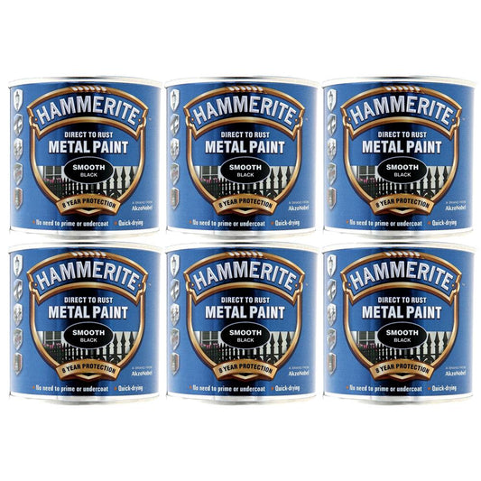 6X Hammerite Smooth Black Paint 250ml