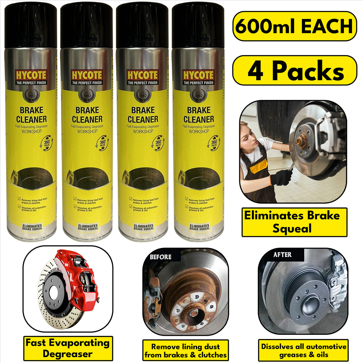 4X Hycote Brake Cleaner Spray 600ml