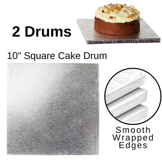 2 Board - 10" Square Cake Drums - Silver