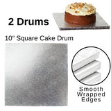 2 Board - 10" Square Cake Drums - Silver