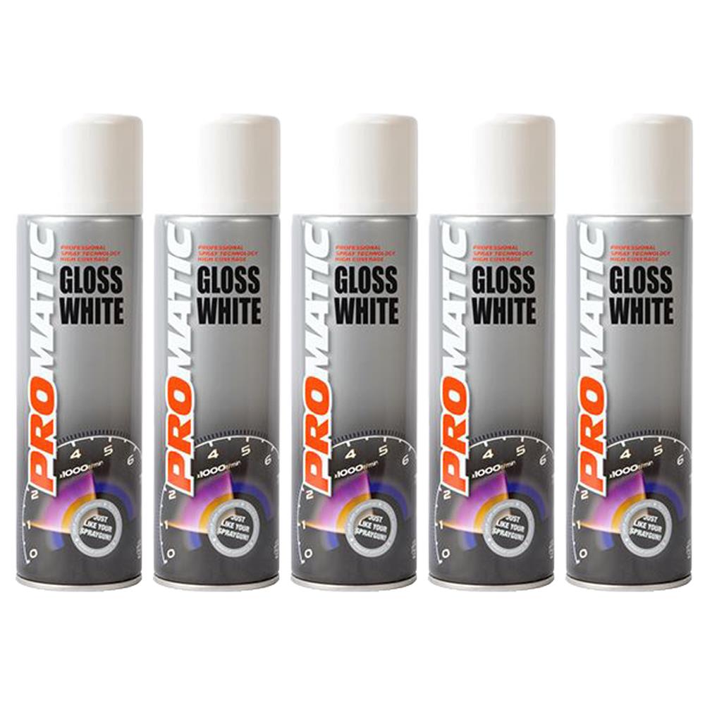 5X Promatic Gloss White Spray Paint 500ml