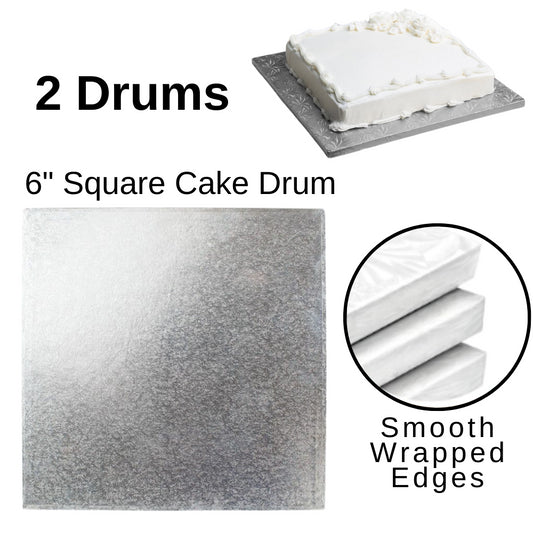 2 Board - 6" Square Cake Drums - Silver