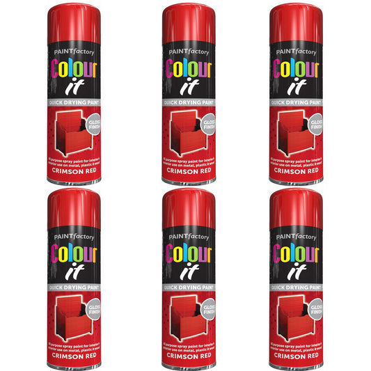 6X Paint Factory Crimson Red Gloss Spray Paint 250ml