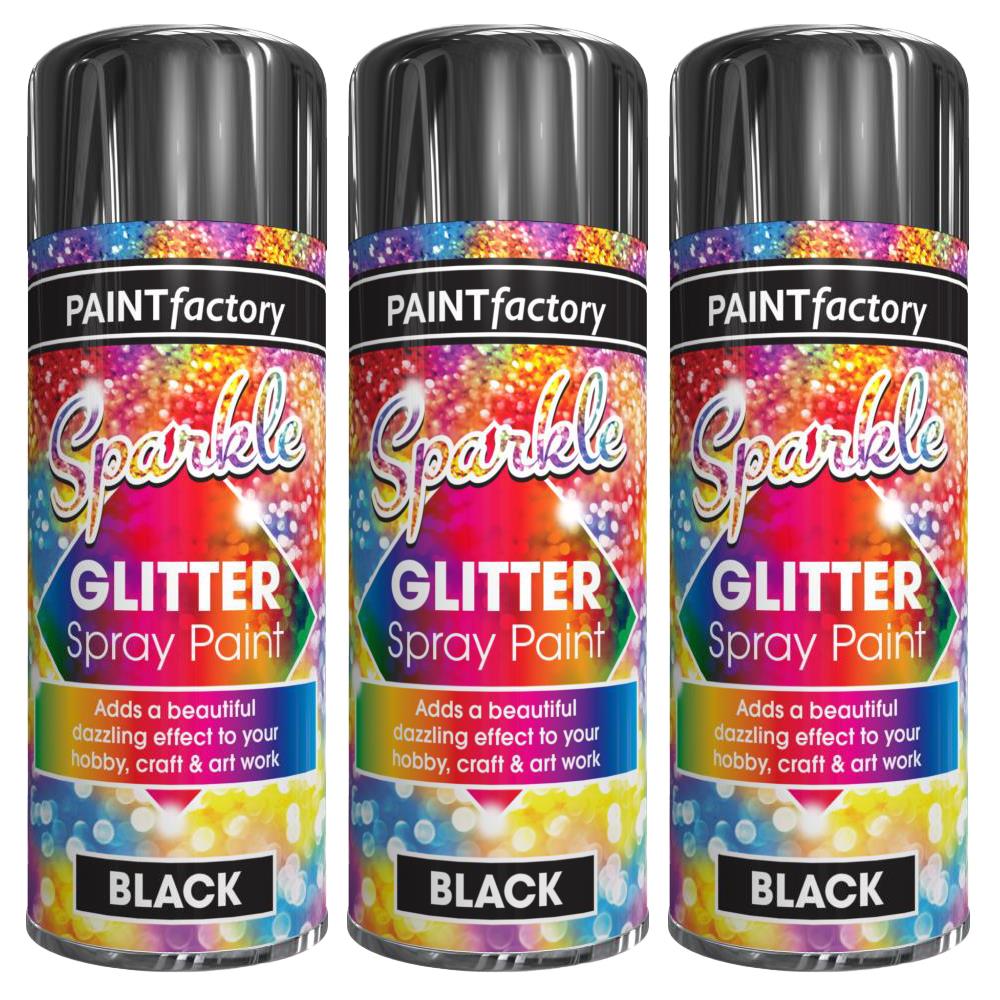 3X Paint Factory Black Glitter Spray Paint 200ml