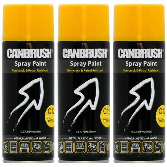 3X Canbrush C12 Yellow Spray Paint 400ml