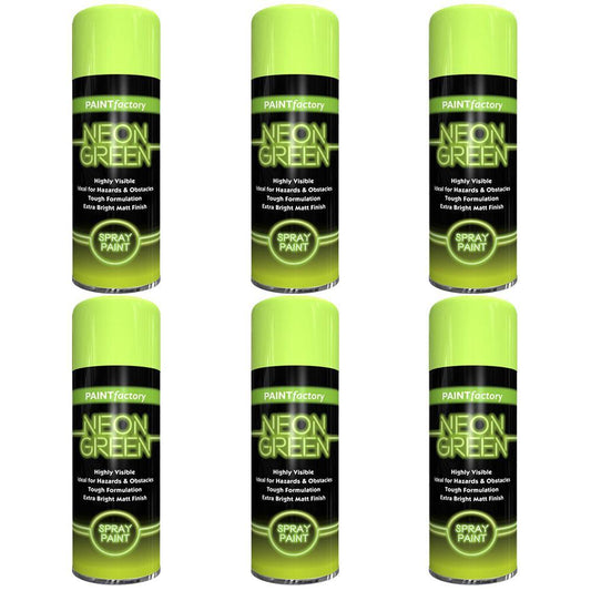 6X Paint Factory Neon Green Spray Paint 400ml