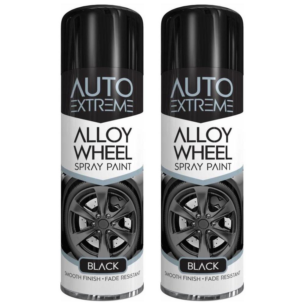 2X Auto Extreme Black Alloy Wheel Spray Paint 300ml