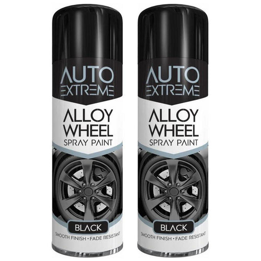 2X Auto Extreme Black Alloy Wheel Spray Paint 300ml