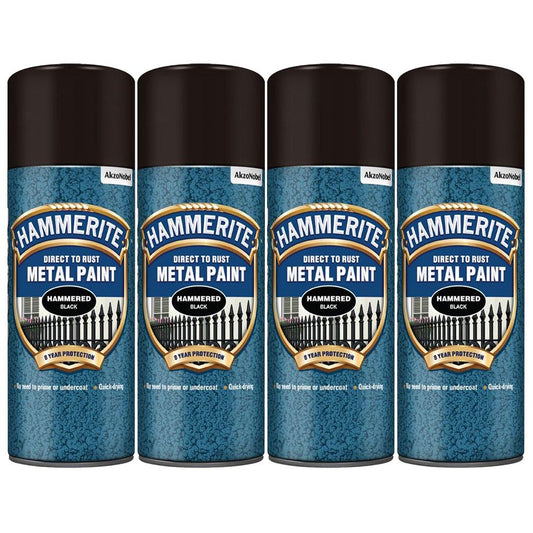 4X Hammerite Hammered Black Spray Paint 400ml