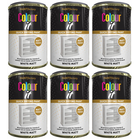 6X Paint Factory White Matt Tin Paint 300ml