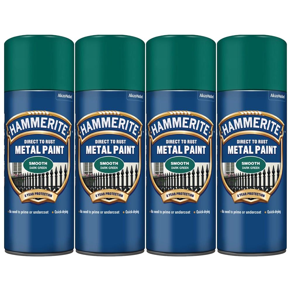 4X Hammerite Smooth Dark Green Spray Paint 400ml