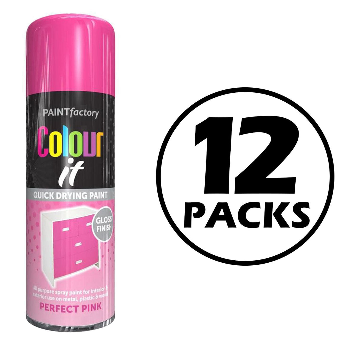 12X Paint Factory Perfect Pink Gloss Spray Paint 400ml