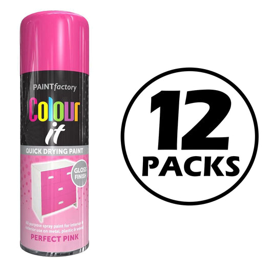 12X Paint Factory Perfect Pink Gloss Spray Paint 400ml