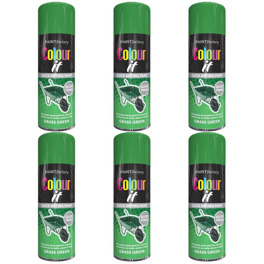 6X Paint Factory Grass Green Gloss Spray Paint 400ml.