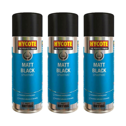 3X Hycote Matt Black Spray Paint 400ml