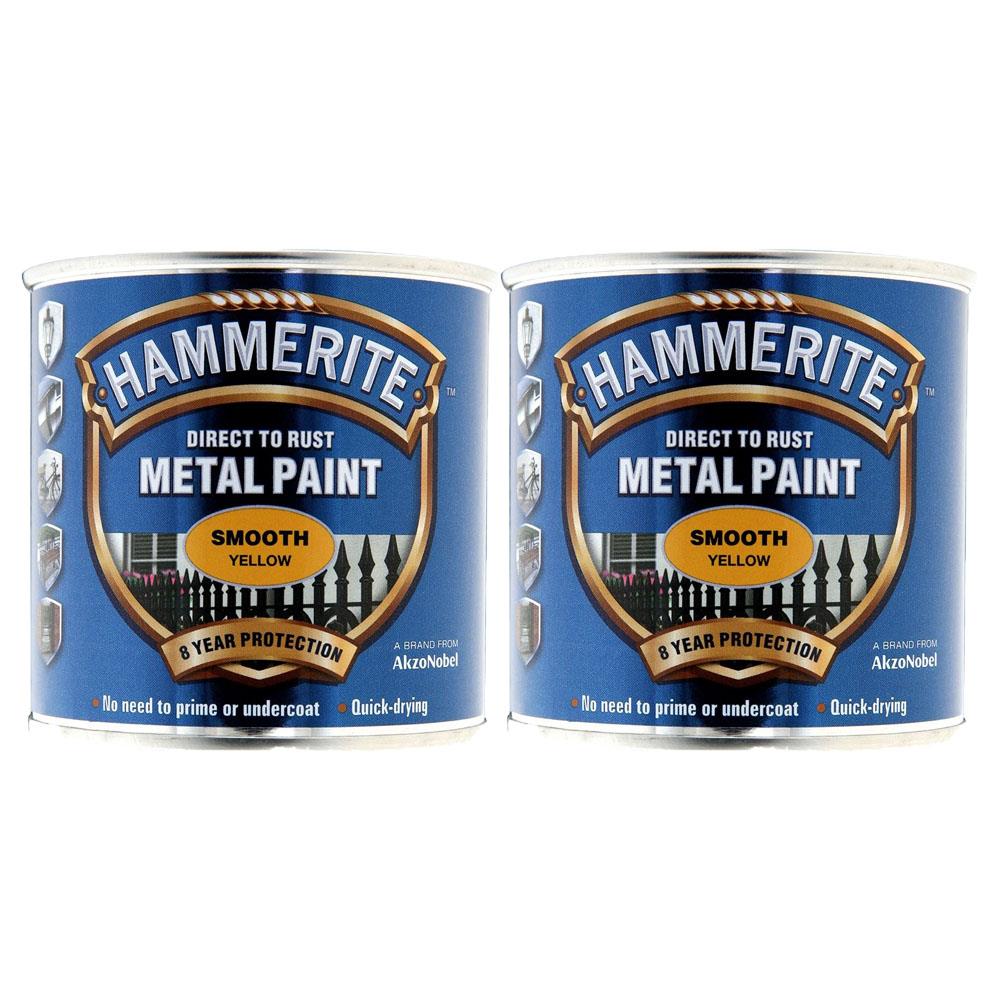 2X Hammerite Smooth Yellow Paint 250ml