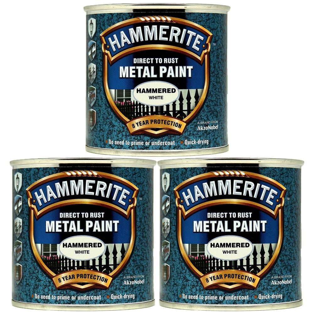 3X Hammerite Hammered White Paint 250ml