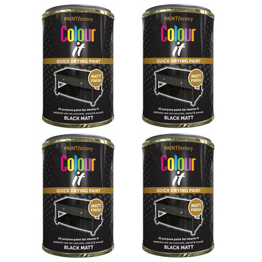 4X Paint Factory Black Matt Tin Paint 300ml