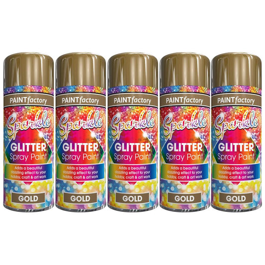 5X Paint Factory Gold Glitter Spray Paint 200ml