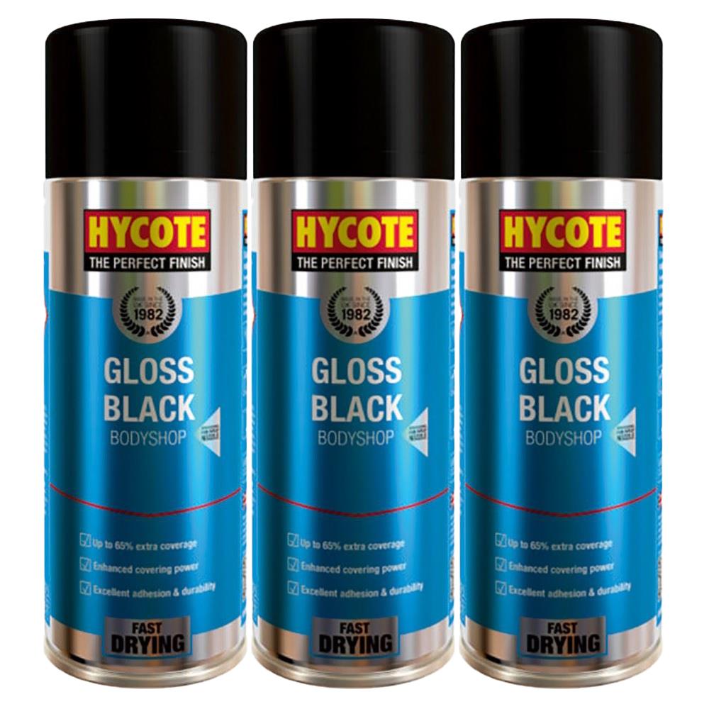 3X Hycote Bodyshop Gloss Black Spray Paint 400ml