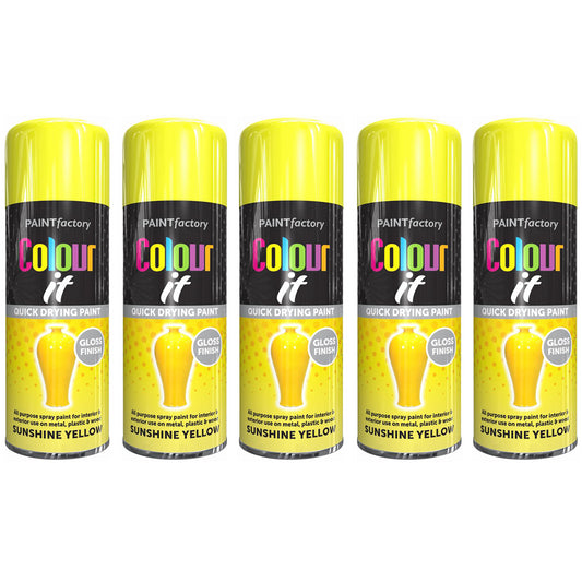 5X Paint Factory Sunshine Yellow Gloss Spray Paint 400ml