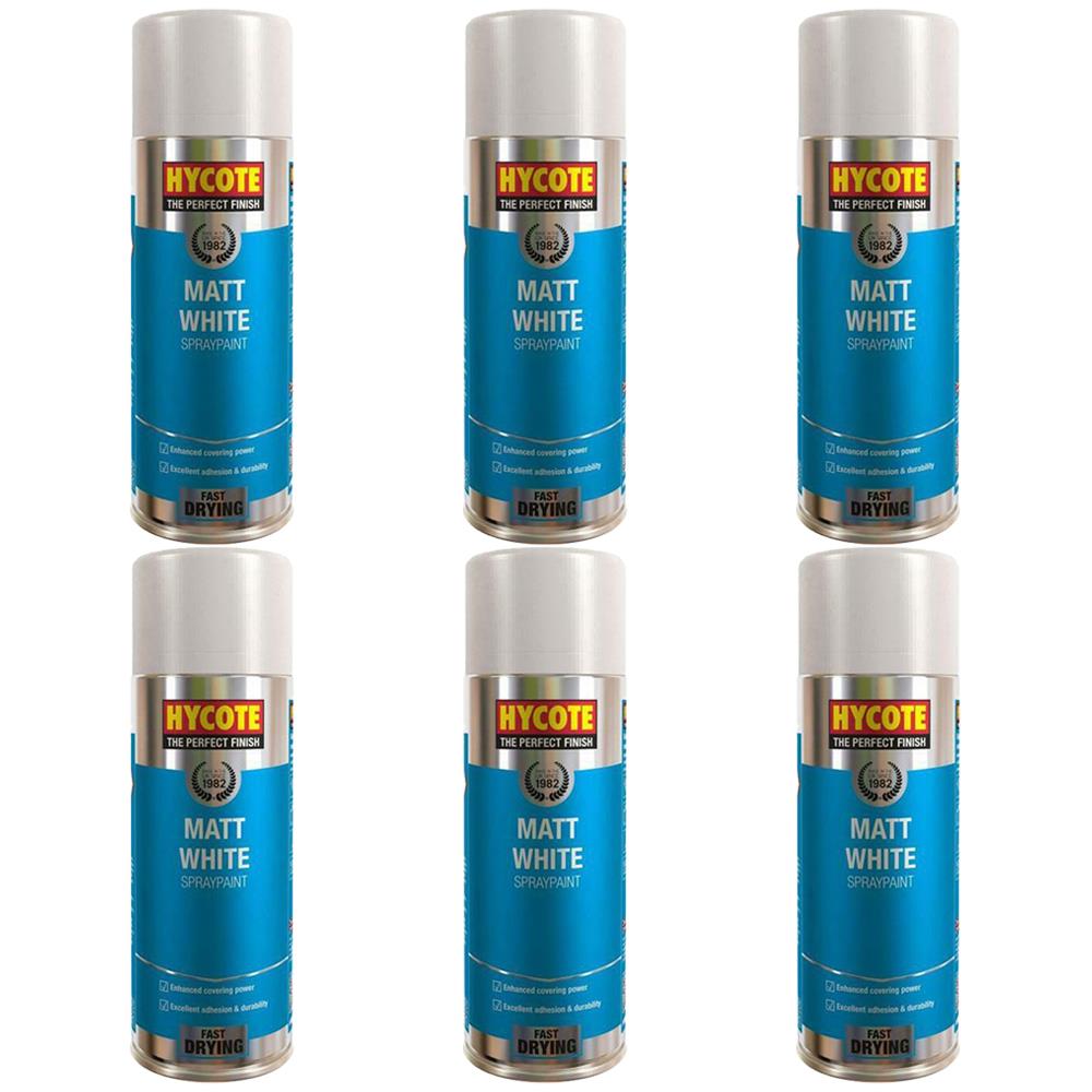 6X Hycote Matt White Spray Paint 400ml