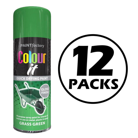 12X - Grass Green Gloss Spray Paint 250ml