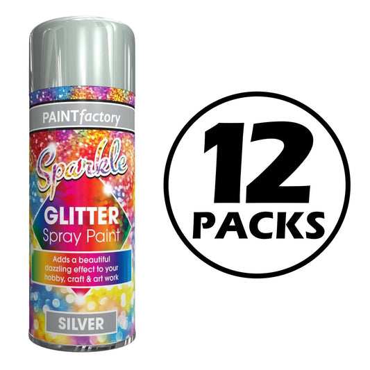 12X Paint Factory Silver Glitter Spray Paint 200ml