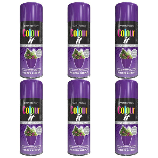 6X Paint Factory Proper Purple Gloss Spray Paint 250ml