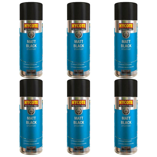 6X Hycote Matt Black Spray Paint 400ml