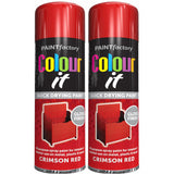 2X Paint Factory Crimson Red Gloss Spray Paint 250ml