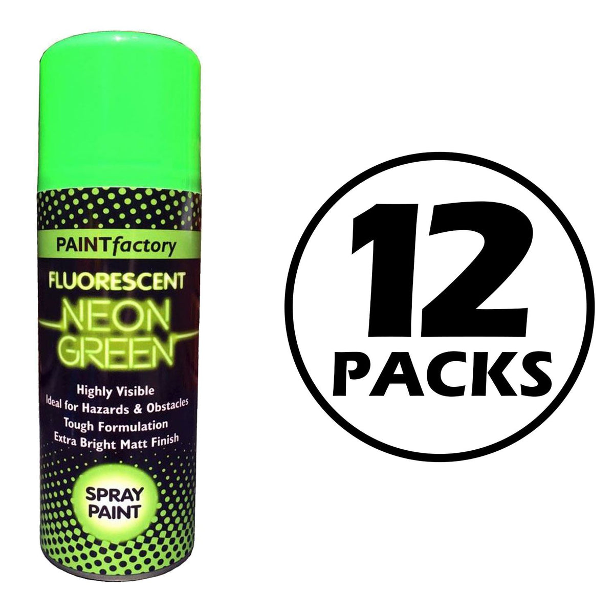 12X Paint Factory Fluorescent Neon Green Spray Paint 200ml