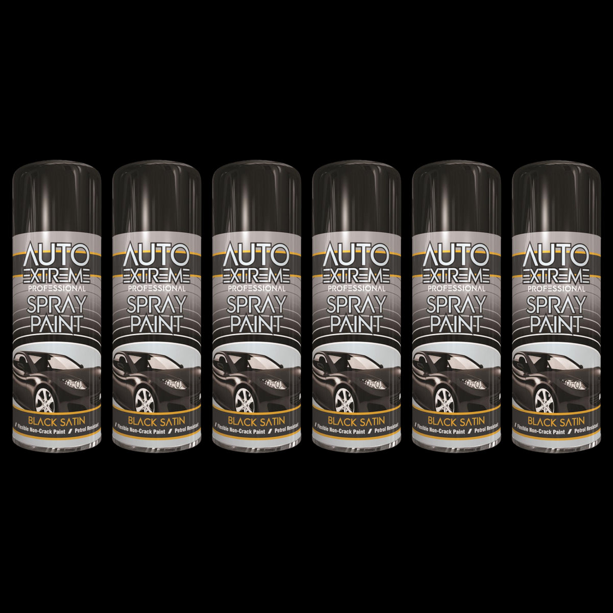 6X Auto Extreme Pro Satin Black Spray Paint 400ml