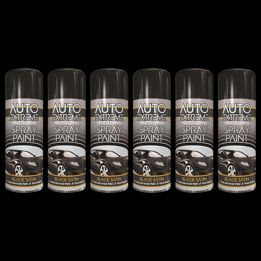 6X Auto Extreme Pro Satin Black Spray Paint 400ml